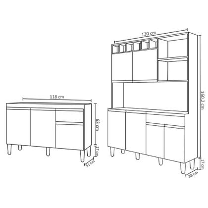 Imagem de Jogo De Cozinha Kit Paneleiro Com Balcão Para Pia Sem Tampo - Móveis Leartam