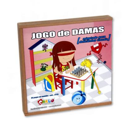 Imagem de Jogo de damas adaptado braille inclusão madeira com tampa