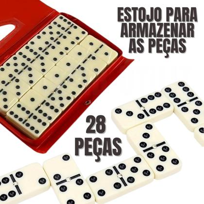 Imagem de Jogo de Dominó 28 Peças Feito de Resina Branco Clássico com Estojo para Armazenar