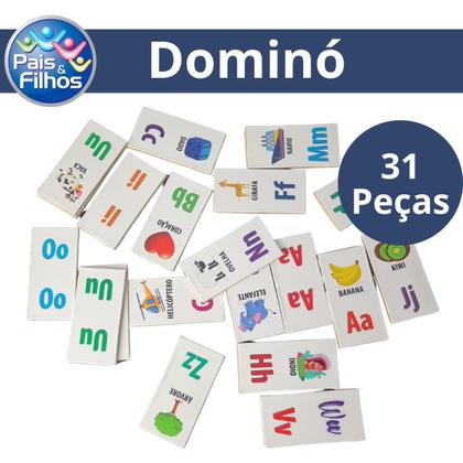 Imagem de Jogo De Dominó 31 Peças Alfabeto Madeira Infantil Educativo Pedagógico