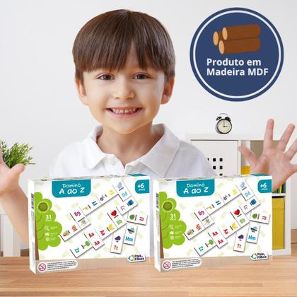 Imagem de Jogo De Dominó 31 Peças Alfabeto Madeira Infantil Educativo Pedagógico