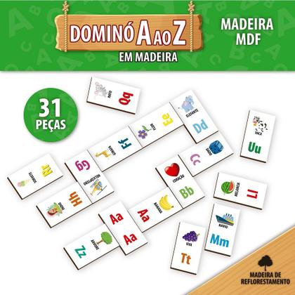 Imagem de Jogo De Dominó A  ao Z Em Madeira - 31 Peças Presente Crianças