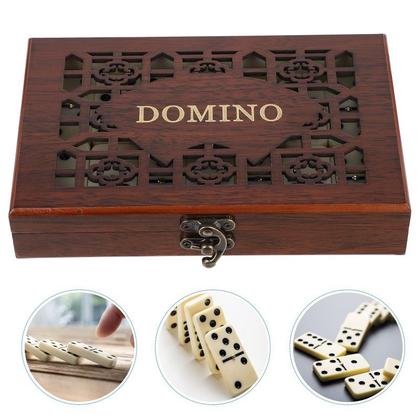 Imagem de Jogo de Dominó em Osso Grosso Profissional Estojo em Madeira Tradicional