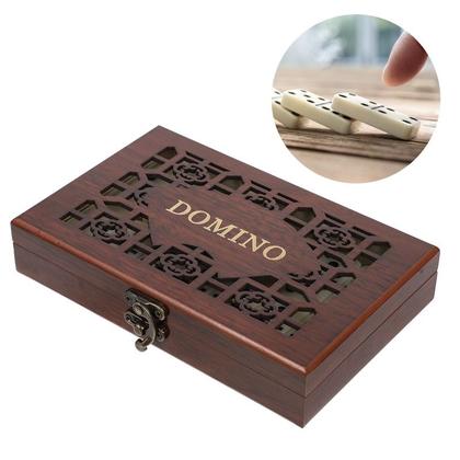 Imagem de Jogo de Dominó em Osso Grosso Profissional Estojo em Madeira Tradicional