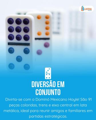 Imagem de Jogo de Domino Mexicano Completo Tipo Osso C/4 Trem e Eixo Central 91 peça Profissional Lata Hoyle Educativo tradicional