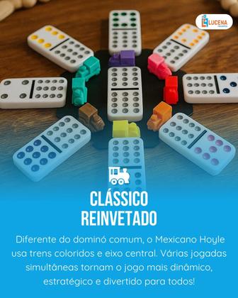 Imagem de Jogo de Domino Mexicano Completo Tipo Osso C/4 Trem e Eixo Central 91 peça Profissional Lata Hoyle Educativo tradicional
