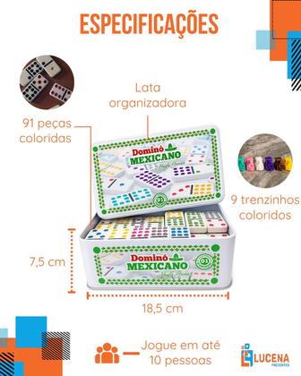 Imagem de Jogo de Domino Mexicano Completo Tipo Osso C/4 Trem e Eixo Central 91 peça Profissional Lata Hoyle Educativo tradicional