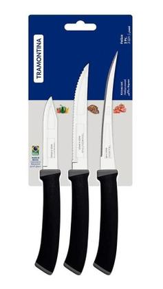 Imagem de Jogo De Facas 3 Peças em Aço Inox para Cortar Frutas e Legumes Felice Preto