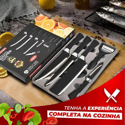 Imagem de Jogo De Facas Faqueiro Chef Inox 6 Peças Profissional Cozinha Antederente Aço Inoxidável