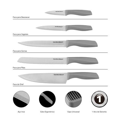 Imagem de Jogo de Facas Inox Hamilton Beach Square Com Suporte 6 Peças