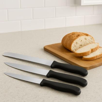 Imagem de Jogo de Facas Pão Legumes Carne Aço Inox Chef 3 Peças Luxo