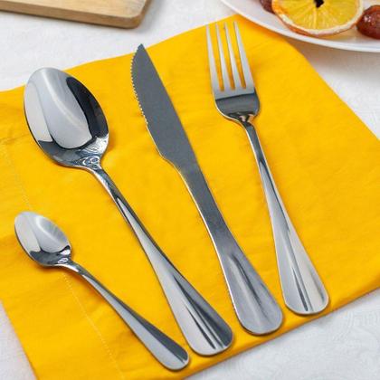 Imagem de Jogo De Faqueiro Inox 24 Peças Aço Inoxidável Positano Kit Talheres Prata Lyor