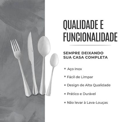 Imagem de Jogo De Faqueiro Inox 24 Peças Aço Inoxidável Positano Kit Talheres Prata Lyor