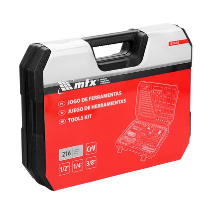 Imagem de Jogo de Ferramentas Catraca Soquetes 1/2, 3/8, 1/4 Chave Combinadas, Bits c/ 216 Peças MTX 1353055