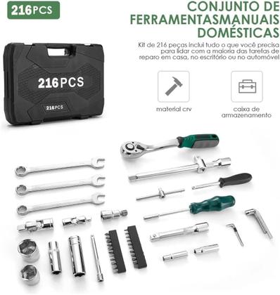 Imagem de Jogo De Ferramentas Chave Allen Catraca Kit 216 Peças Completo Com Maleta