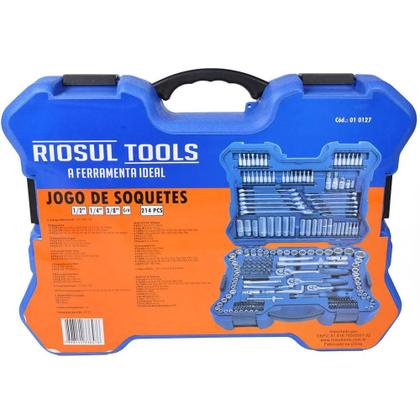 Imagem de Jogo de Ferramentas com 214 Peças Soquetes CrV com Catraca e Maleta Riosul Tools