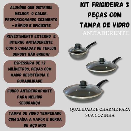 Imagem de Jogo De Frigideira Francesa Antiaderente Com Tampa 3 Peças