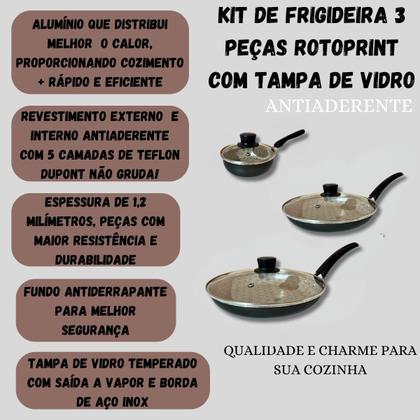 Imagem de Jogo De Frigideira Rotoprint Antiaderente Com Tampa 3 Peças