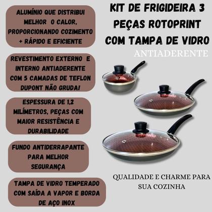 Imagem de Jogo De Frigideira Rotoprint Antiaderente Com Tampa 3 Peças