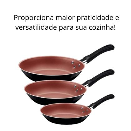 Imagem de Jogo de Frigideiras 3 Peças Caribe Tramontina + 1x Escumadeira de Nylon Supreme MTA