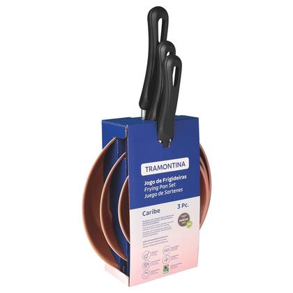 Imagem de Jogo de Frigideiras Caribe Antiaderente 3 Peças Preto - Tramontina - 20297009