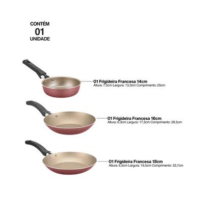 Imagem de Jogo De Frigideiras Francesas 3 Peças 14 16 20cm Cereja Nacional