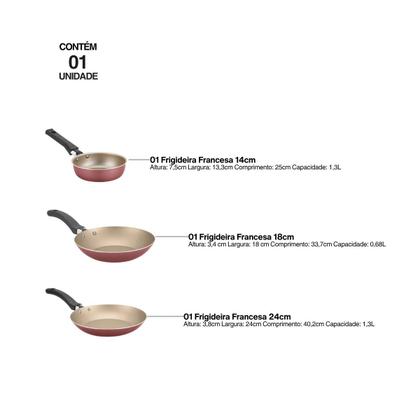 Imagem de Jogo De Frigideiras Francesas 3 Peças 14 18 24cm Cereja Nacional