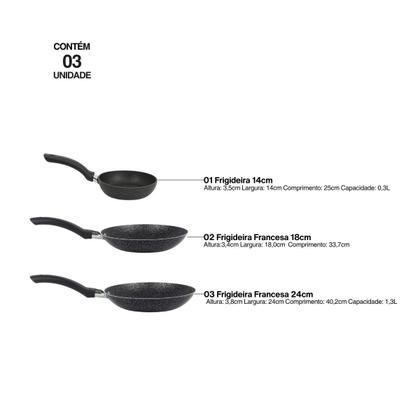 Imagem de Jogo De Frigideiras Francesas 3 Peças 14 18 24cm Preto Nacional