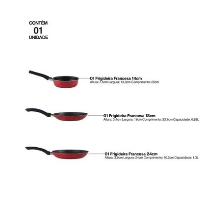 Imagem de Jogo De Frigideiras Francesas 3 Peças 14 18 24cm Vermelho Nacional
