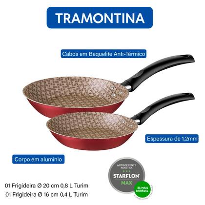 Imagem de Jogo de Frigideiras Tramontina Turim em Alumínio Antiaderente Vermelho 2 Peças