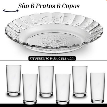 Imagem de Jogo de Jantar 12 Peças de Vidro  6 Pratos 6 Copos  Design Elegante com Alto Relevo