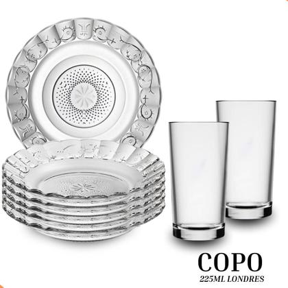 Imagem de Jogo de Jantar 12 Peças de Vidro  6 Pratos 6 Copos  Design Elegante com Alto Relevo