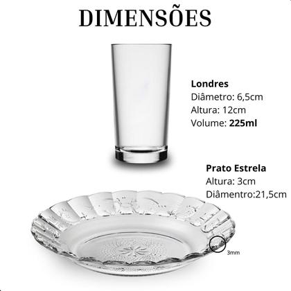 Imagem de Jogo de Jantar 12 Peças de Vidro  6 Pratos 6 Copos  Design Elegante com Alto Relevo
