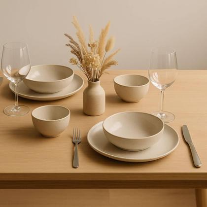Imagem de Jogo de Jantar 18 Peças Bio Latte Cerâmica Off White Prato Raso Prato Fundo Bowl Porto Brasil Mesa Posta