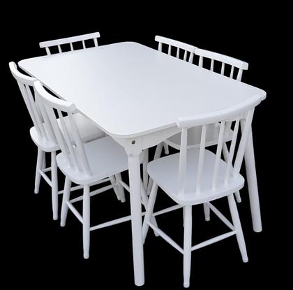 Imagem de Jogo de Jantar Colonial Brisa Mesa 137X80 cm Branca + 06 Cadeiras Brancas