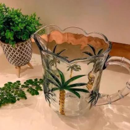 Imagem de Jogo de Jarra 1,3l com 6 Tacas 240ml em Cristal De Chumbo Palm Hand Painting Luxo LYOR