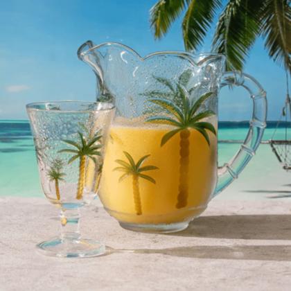 Imagem de Jogo de Jarra 1,3l com 6 Tacas 240ml em Cristal De Chumbo Palm Hand Painting Luxo LYOR