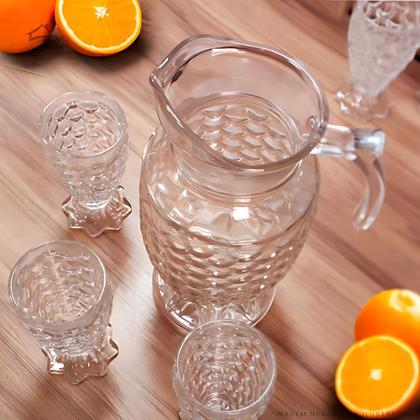 Imagem de Jogo De Jarra Bonjour 1,8 Litros Com 6 Copos 250ml De Vidro Incolor Conjunto De Jarra Com Tampa E 6 Copos De Vidro Transparente Em Casa Tem