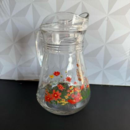 Imagem de Jogo de jarra com 4 copos de vidro decorado jardim com flores vermelho 5 peças para suco mesa