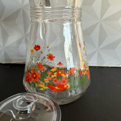 Imagem de Jogo de jarra com 4 copos de vidro decorado jardim com flores vermelho 5 peças para suco mesa