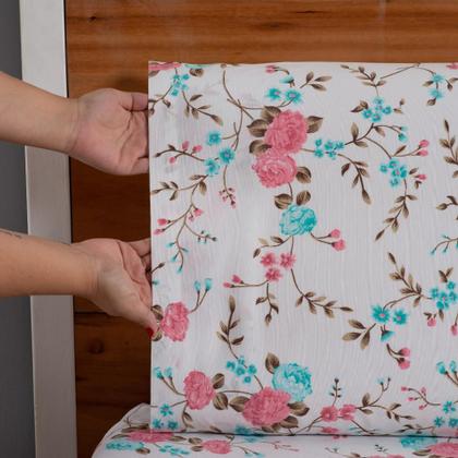 Imagem de Jogo de Lençol 3 Pçs Casal King Dia a Dia Simples Estampado Percal 180 Fios com Elástico