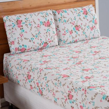 Imagem de Jogo de Lençol 3 Pçs Casal King Dia a Dia Simples Estampado Percal 180 Fios com Elástico