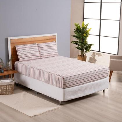 Imagem de Jogo de Lençol 3 Pçs Casal Padrão Dia a Dia Simples Estampado Percal 180 Fios com Elástico