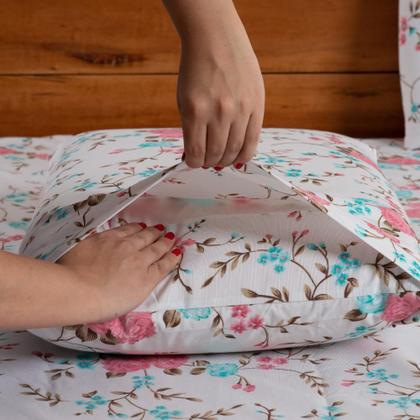 Imagem de Jogo de Lençol 3 Pçs Casal Queen Dia a Dia Simples Estampado Percal 180 Fios com Elástico