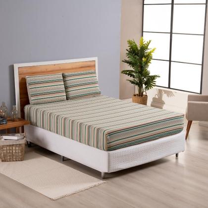 Imagem de Jogo de Lençol 3 Pçs Casal Queen Dia a Dia Simples Estampado Percal 180 Fios com Elástico