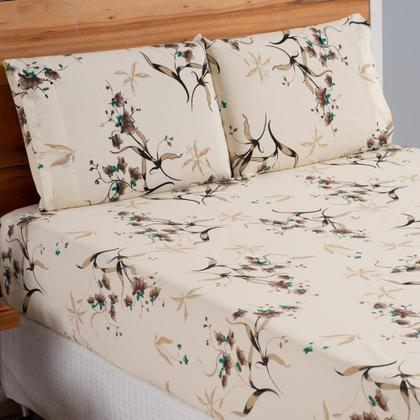 Imagem de Jogo de Lençol 3 Pçs Casal Queen Dia a Dia Simples Estampado Percal 180 Fios com Elástico