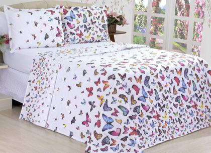 Imagem de Jogo de Lençol 4 Pçs Completo Casal Queen Borboletas