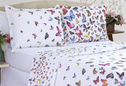 Imagem de Jogo de Lençol 4 Pçs Completo Casal Queen Borboletas