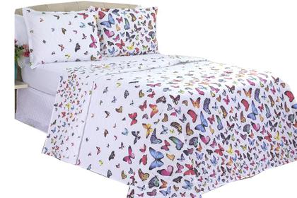 Imagem de Jogo de Lençol 4 Pçs Completo Casal Queen Borboletas