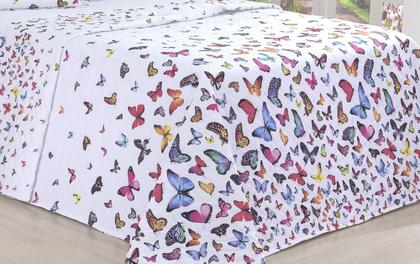 Imagem de Jogo de Lençol 4 Pçs Completo Casal Queen Borboletas